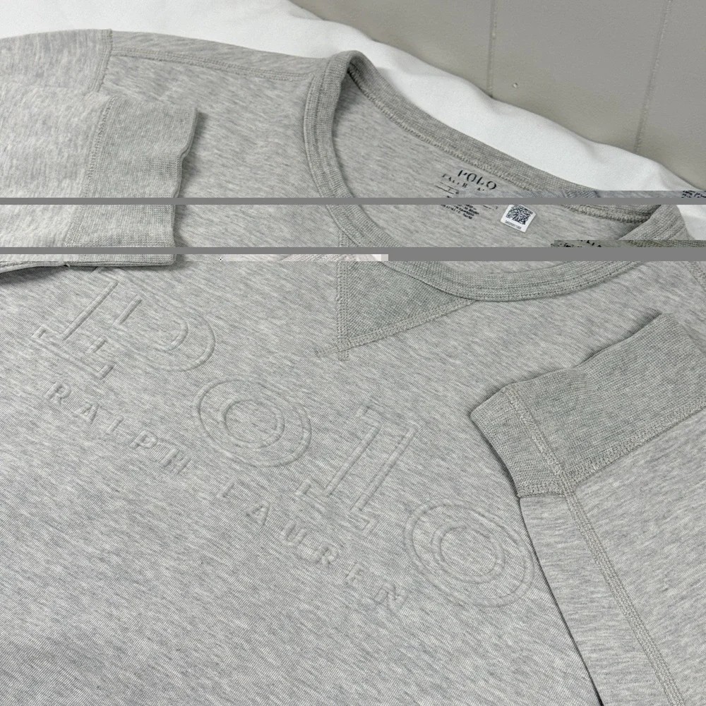 Polo Ralph Lauren Logo Embossed Double Knit Sweatshirt Men's L Gray Crewneck